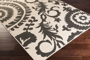 Livabliss Alfresco Cottage Style Olefin Area Rug Uv Resistant Low Pile for Patio or Entryway Black, Beige 7'3" x 7'3" ALF9612-73SQ
