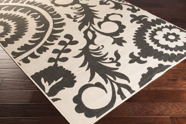 Livabliss Alfresco Cottage Style Olefin Area Rug Uv Resistant Low Pile for Patio or Entryway Black, Beige 7'3" x 7'3" ALF9612-73SQ