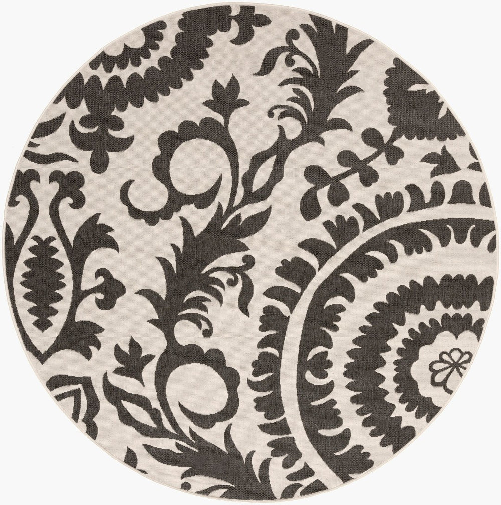 Livabliss Alfresco Cottage Style Olefin Area Rug Uv Resistant Low Pile for Patio or Entryway Black, Beige 8'10" x 8'10" Round ALF9612-89RD