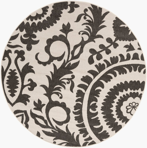 Livabliss Alfresco Cottage Style Olefin Area Rug Uv Resistant Low Pile for Patio or Entryway Black, Beige 8'10" x 8'10" Round ALF9612-89RD