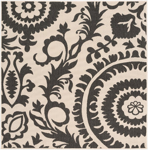 Livabliss Alfresco Cottage Style Olefin Area Rug Uv Resistant Low Pile for Patio or Entryway Black, Beige 7'3" x 7'3" ALF9612-73SQ