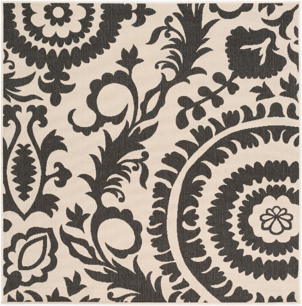 Livabliss Alfresco Cottage Style Olefin Area Rug Uv Resistant Low Pile for Patio or Entryway Black, Beige 7'3" x 7'3" ALF9612-73SQ