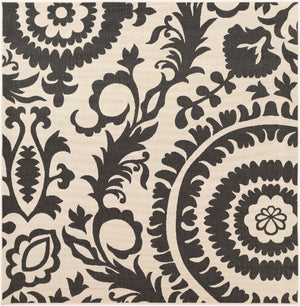 Livabliss Alfresco Cottage Style Olefin Area Rug Uv Resistant Low Pile for Patio or Entryway Black, Beige 8'10" x 8'10" Square ALF9612-89SQ