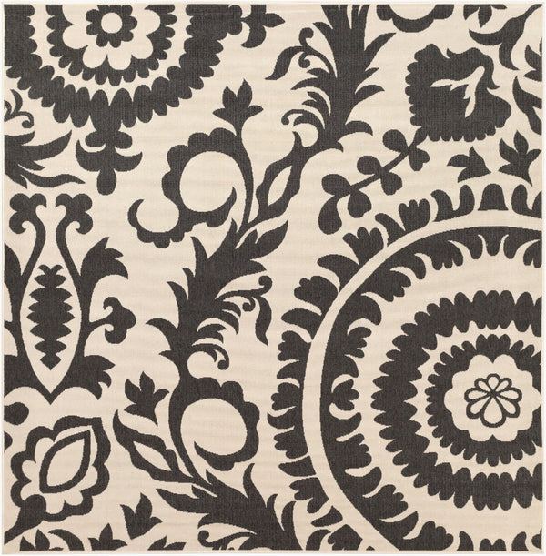Livabliss Alfresco Cottage Style Olefin Area Rug Uv Resistant Low Pile for Patio or Entryway Black, Beige 8'10" x 8'10" Square ALF9612-89SQ