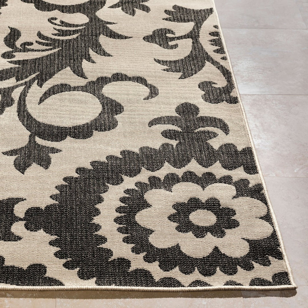 Livabliss Alfresco Cottage Style Olefin Area Rug Uv Resistant Low Pile for Patio or Entryway Black, Beige 8'10" x 8'10" Round ALF9612-89RD