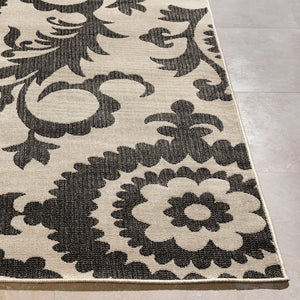 Livabliss Alfresco Cottage Style Olefin Area Rug Uv Resistant Low Pile for Patio or Entryway Black, Beige 7'3" x 7'3" ALF9612-73SQ