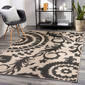Livabliss Alfresco Cottage Style Olefin Area Rug Uv Resistant Low Pile for Patio or Entryway Black, Beige 8'10" x 12'10" ALF9612-89129