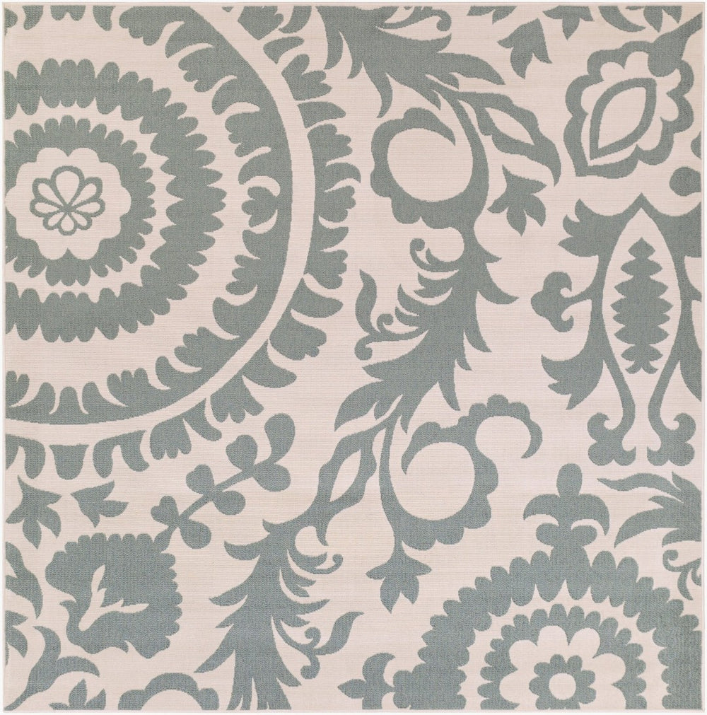 Livabliss Alfresco Square Olefin Area Rug Indoor Outdoor Low Pile Cottage Style Woven Floor Accent Dusty Sage, Bei 7'3" x 7'3" ALF9614-73SQ