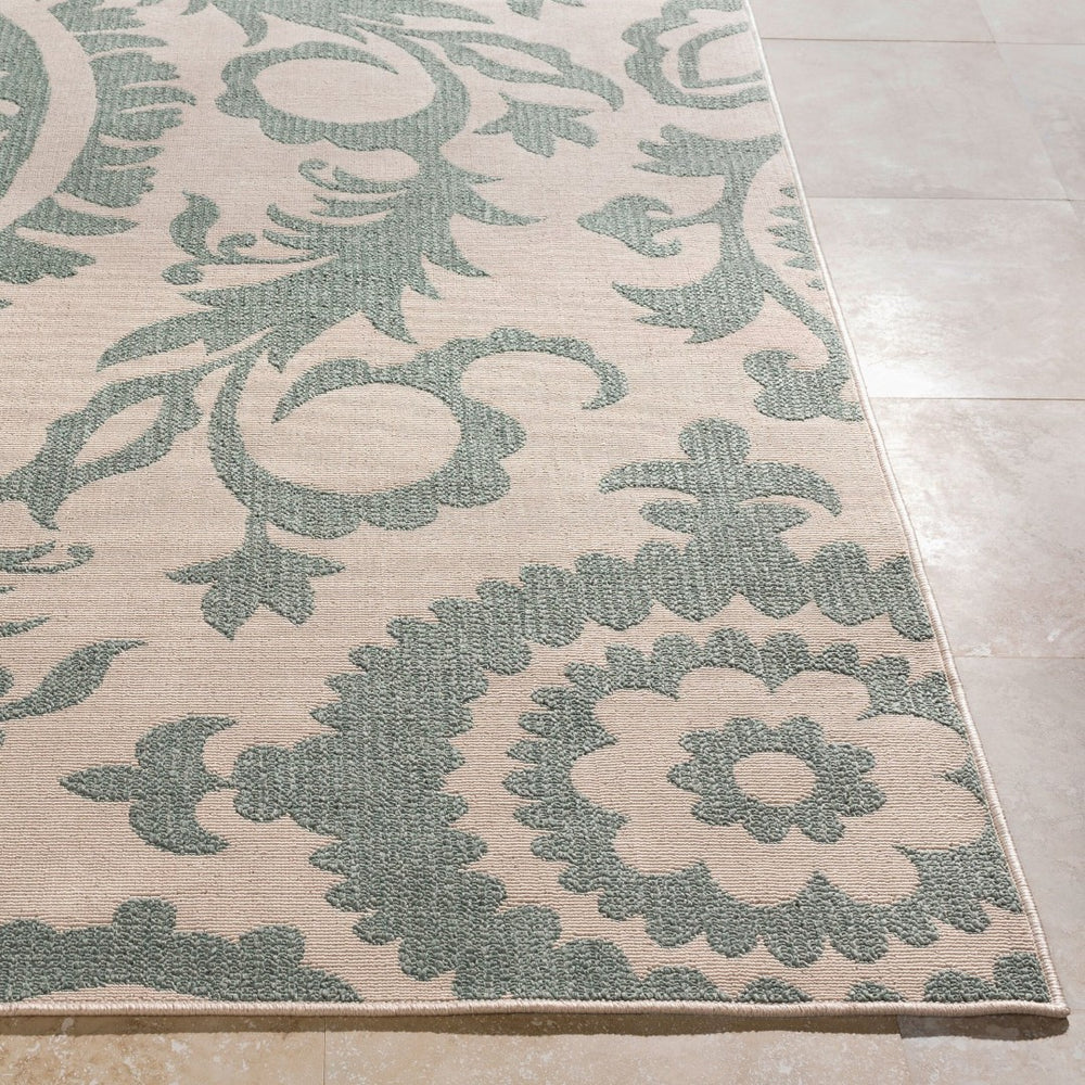 Livabliss Alfresco Square Olefin Area Rug Indoor Outdoor Low Pile Cottage Style Woven Floor Accent Dusty Sage, Bei 7'3" x 7'3" ALF9614-73SQ
