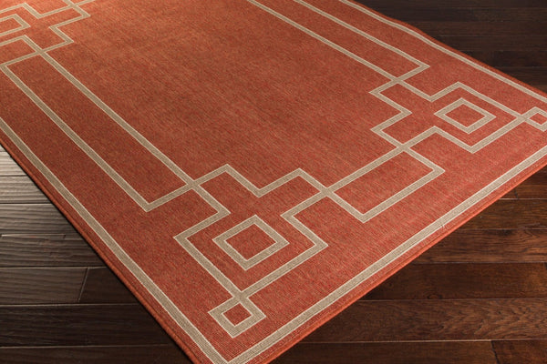 Livabliss Alfresco Flatweave Olefin Indoor Outdoor Rug Country Cottage Style Low Pile Design Rust, Brown 7'3" x 7'3" Round ALF9631-73RD