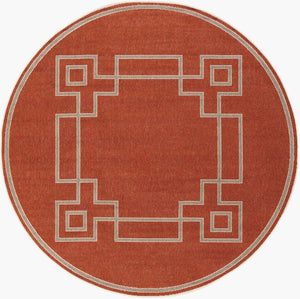 Livabliss Alfresco Flatweave Olefin Indoor Outdoor Rug Country Cottage Style Low Pile Design Rust, Brown 7'3" x 7'3" Round ALF9631-73RD