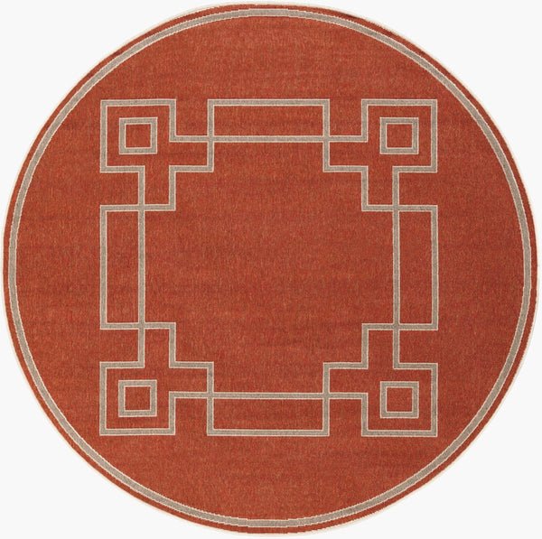 Livabliss Alfresco Flatweave Olefin Indoor Outdoor Rug Country Cottage Style Low Pile Design Rust, Brown 7'3" x 7'3" Round ALF9631-73RD