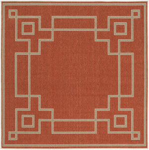 Livabliss Alfresco Flatweave Olefin Indoor Outdoor Rug Country Cottage Style Low Pile Design Rust, Brown 7'3" x 7'3" Square ALF9631-73SQ