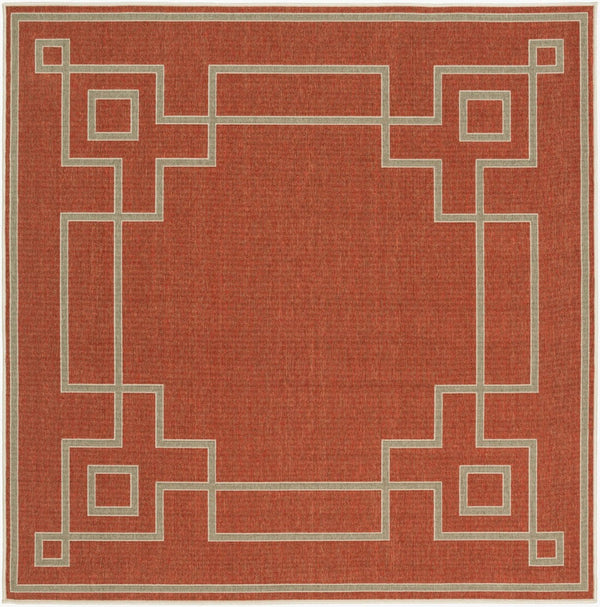 Livabliss Alfresco Flatweave Olefin Indoor Outdoor Rug Country Cottage Style Low Pile Design Rust, Brown 7'3" x 7'3" Square ALF9631-73SQ