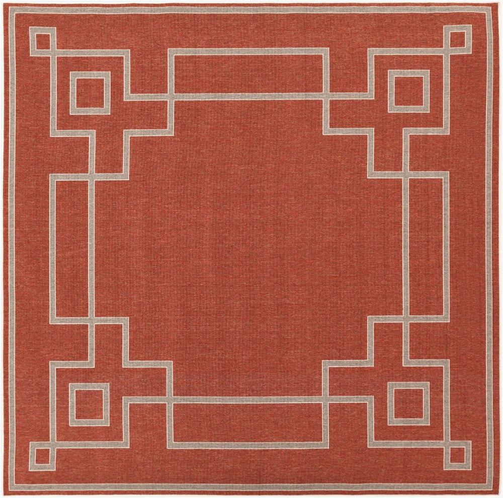 Livabliss Alfresco Flatweave Olefin Indoor Outdoor Rug Country Cottage Style Low Pile Design Rust, Brown 8'10" x 8'10" Square ALF9631-89SQ