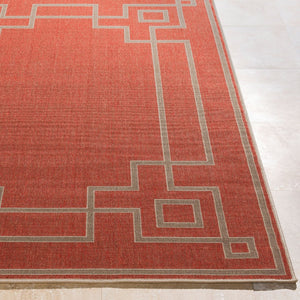Livabliss Alfresco Flatweave Olefin Indoor Outdoor Rug Country Cottage Style Low Pile Design Rust, Brown 7'3" x 7'3" Round ALF9631-73RD