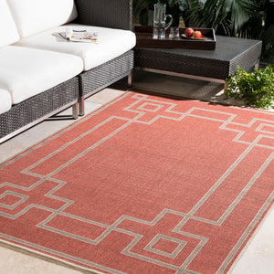 Livabliss Alfresco Flatweave Olefin Indoor Outdoor Rug Country Cottage Style Low Pile Design Rust, Brown 7'3" x 7'3" Round ALF9631-73RD