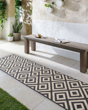 Livabliss Alfresco Flatweave Olefin Area Rug Scandinavian Modern Geometric Indoor Outdoor Accent Black, Beige 8'10" x 8'10" Round ALF9639-89RD