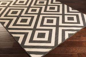 Livabliss Alfresco Flatweave Olefin Area Rug Scandinavian Modern Geometric Indoor Outdoor Accent Black, Beige 8'10" x 8'10" Round ALF9639-89RD