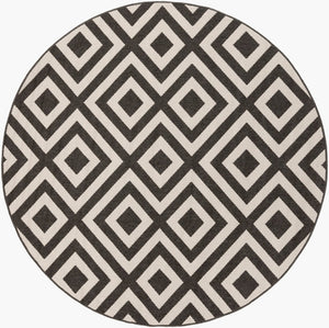 Livabliss Alfresco Flatweave Olefin Area Rug Scandinavian Modern Geometric Indoor Outdoor Accent Black, Beige 8'10" x 8'10" Round ALF9639-89RD