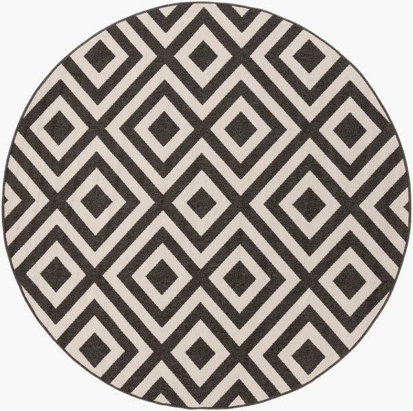 Livabliss Alfresco Flatweave Olefin Area Rug Scandinavian Modern Geometric Indoor Outdoor Accent Black, Beige 8'10" x 8'10" Round ALF9639-89RD