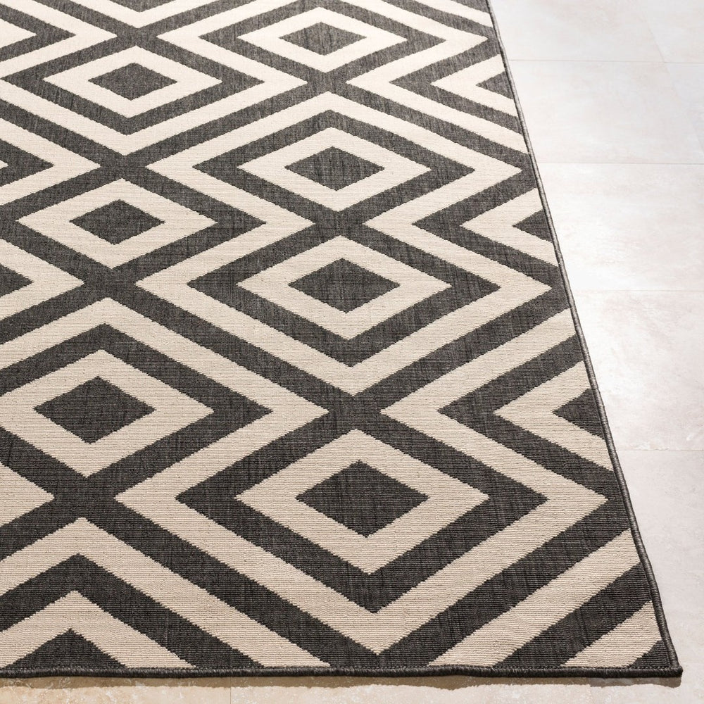 Livabliss Alfresco Flatweave Olefin Area Rug Scandinavian Modern Geometric Indoor Outdoor Accent Black, Beige 8'10" x 8'10" Round ALF9639-89RD