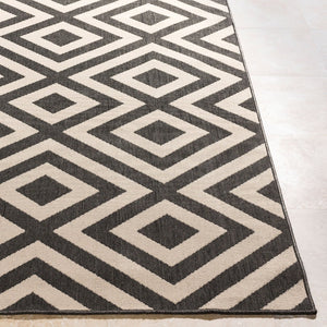 Livabliss Alfresco Flatweave Olefin Area Rug Scandinavian Modern Geometric Indoor Outdoor Accent Black, Beige 8'10" x 8'10" Round ALF9639-89RD