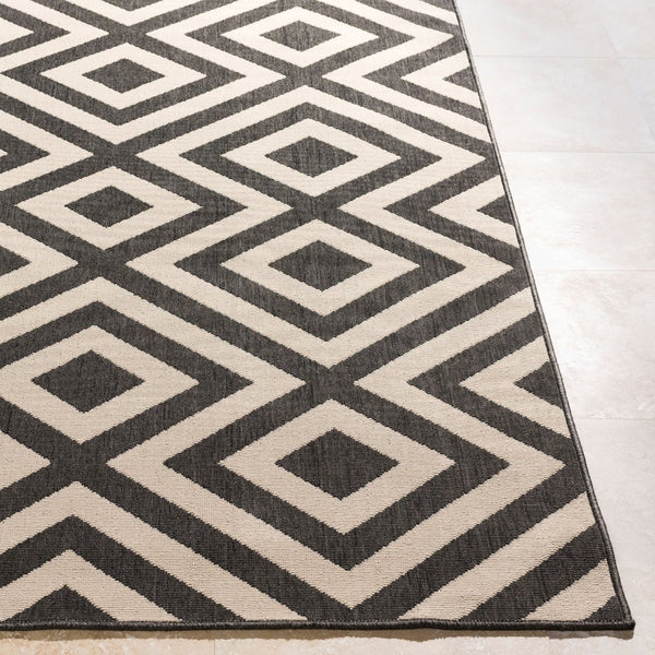 Livabliss Alfresco Flatweave Olefin Area Rug Scandinavian Modern Geometric Indoor Outdoor Accent Black, Beige 8'10" x 8'10" Round ALF9639-89RD