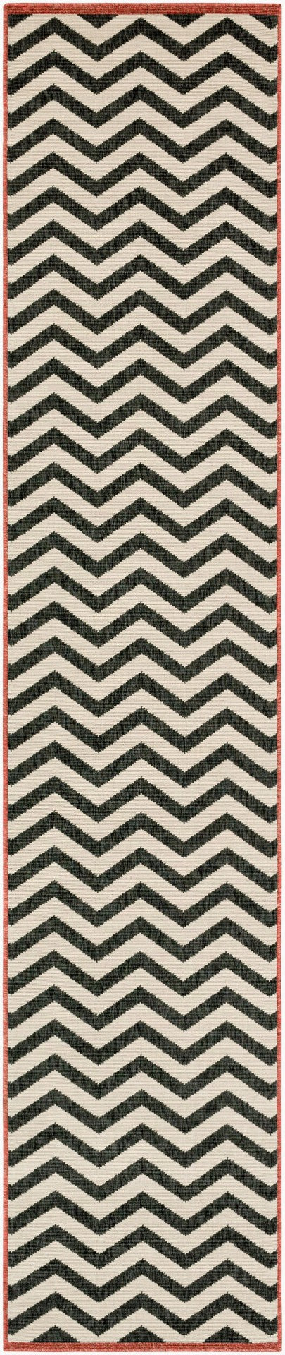 Livabliss Alfresco Geometric Outdoor Runner Rug Woven Polypropylene Patio Deck Uv Resistant Black, Beige 2'5" x 11'10" ALF9646-23119