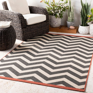 Livabliss Alfresco Geometric Outdoor Runner Rug Woven Polypropylene Patio Deck Uv Resistant Black, Beige 2'5" x 11'10" ALF9646-23119