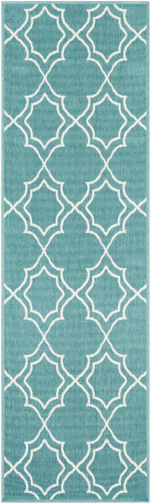 Livabliss Alfresco Flatweave Olefin Runner Rug for Hallways Entryways and Cottage Style Homes Teal, White 2'5" x 11'10" ALF9653-23119