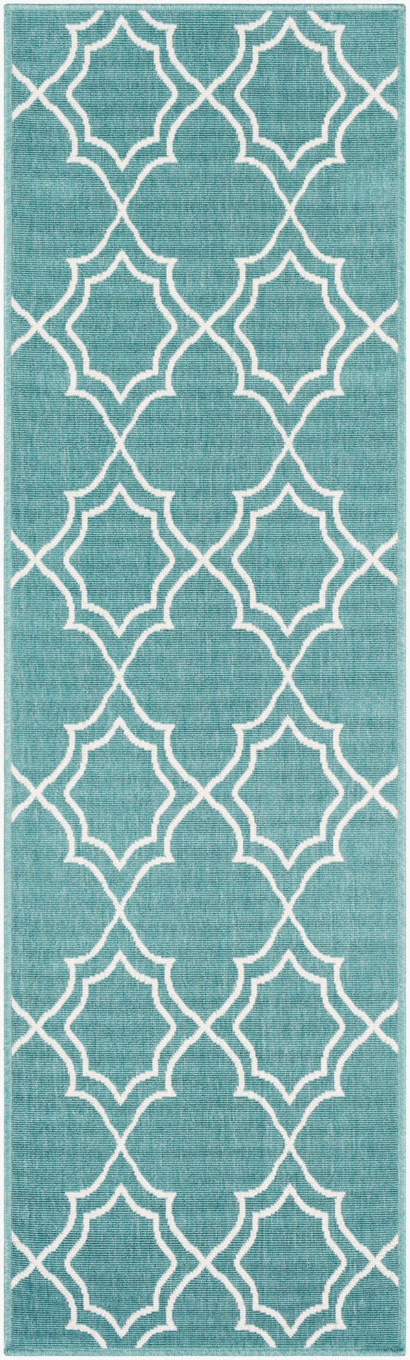 Livabliss Alfresco Flatweave Olefin Runner Rug for Hallways Entryways and Cottage Style Homes Teal, White 2'5" x 11'10" ALF9653-23119