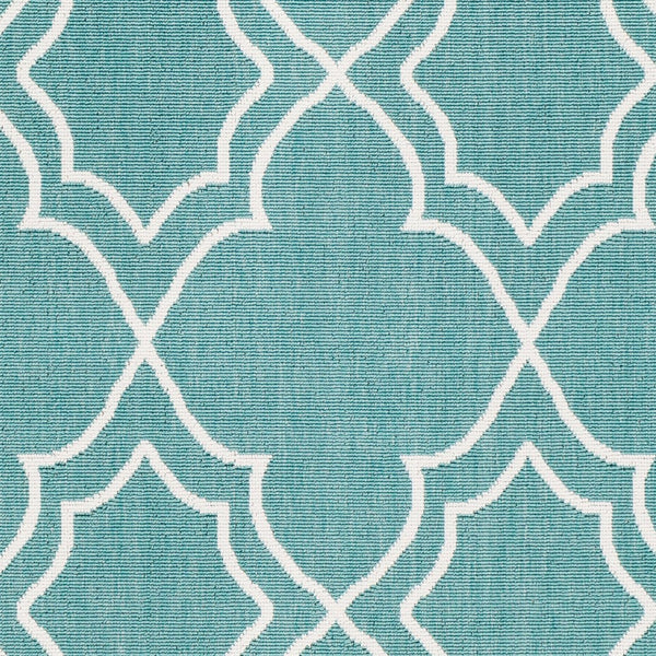 Livabliss Alfresco Flatweave Olefin Runner Rug for Hallways Entryways and Cottage Style Homes Teal, White 7'3" x 7'3" Round ALF9653-73RD