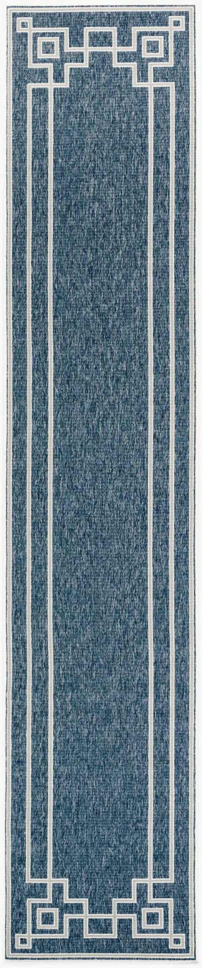 Livabliss Alfresco Cottage Style Flatweave Olefin Runner Rug for Hallways and Entryways Dark Blue, Taup 2'5" x 11'10" ALF9654-23119