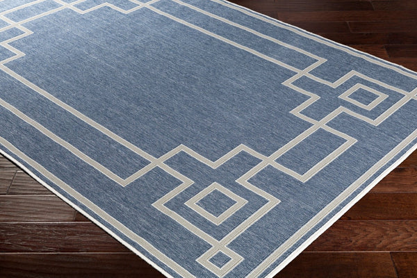 Livabliss Alfresco Cottage Style Flatweave Olefin Runner Rug for Hallways and Entryways Dark Blue, Taup 7'3" x 7'3" ALF9654-73RD