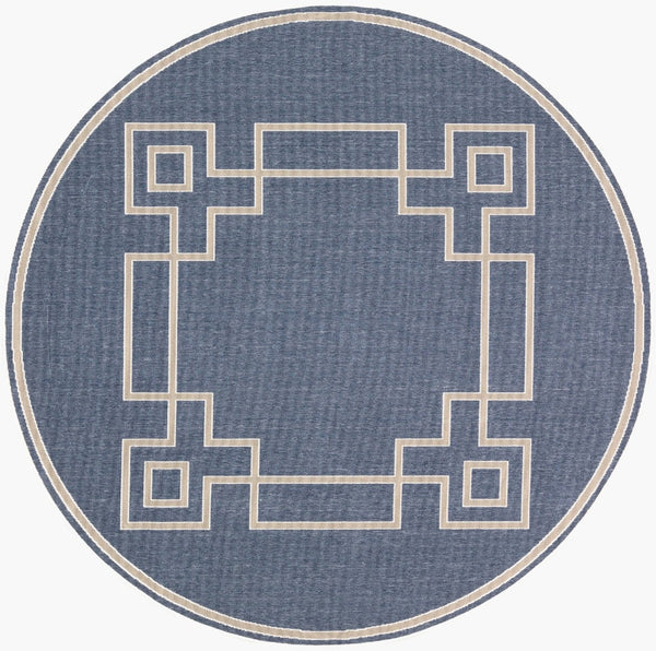 Livabliss Alfresco Cottage Style Flatweave Olefin Runner Rug for Hallways and Entryways Dark Blue, Taup 7'3" x 7'3" ALF9654-73RD