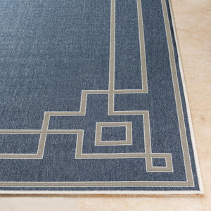 Livabliss Alfresco Cottage Style Flatweave Olefin Runner Rug for Hallways and Entryways Dark Blue, Taup 7'3" x 7'3" ALF9654-73RD
