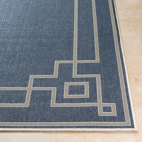 Livabliss Alfresco Cottage Style Flatweave Olefin Runner Rug for Hallways and Entryways Dark Blue, Taup 7'3" x 7'3" ALF9654-73RD