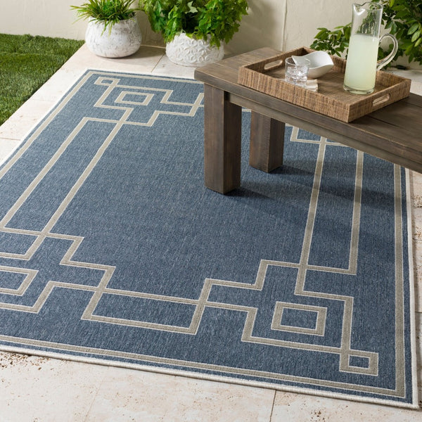 Livabliss Alfresco Cottage Style Flatweave Olefin Runner Rug for Hallways and Entryways Dark Blue, Taup 7'3" x 7'3" ALF9654-73RD