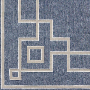 Livabliss Alfresco Cottage Style Flatweave Olefin Runner Rug for Hallways and Entryways Dark Blue, Taup 7'3" x 7'3" ALF9654-73RD
