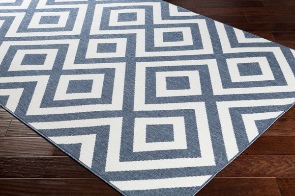 Livabliss Alfresco Flat Weave Olefin Area Rug Scandinavian Geometric Indoor Outdoor Patio Navy, White 5'3" x 5'3" ALF9657-53RD