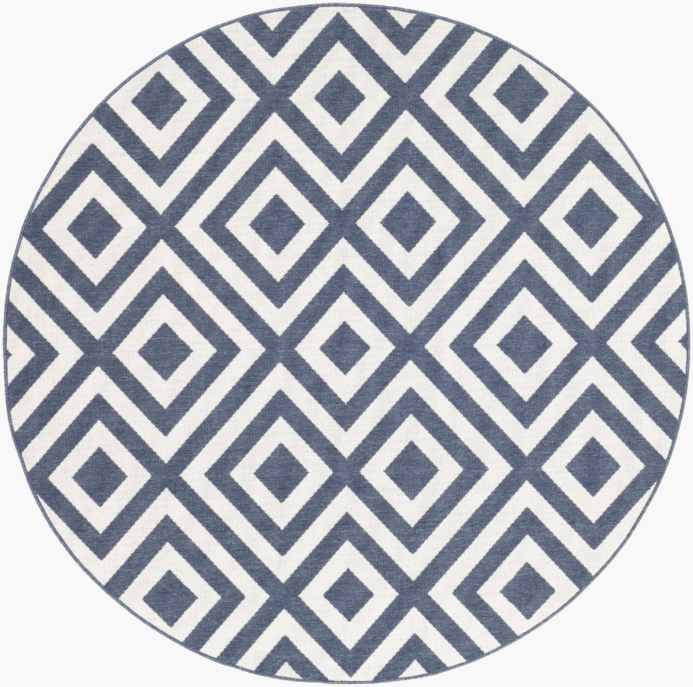 Livabliss Alfresco Flat Weave Olefin Area Rug Scandinavian Geometric Indoor Outdoor Patio Navy, White 5'3" x 5'3" ALF9657-53RD