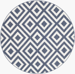 Livabliss Alfresco Flat Weave Olefin Area Rug Scandinavian Geometric Indoor Outdoor Patio Navy, White 5'3" x 5'3" ALF9657-53RD