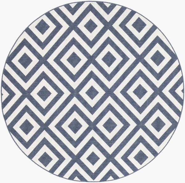 Livabliss Alfresco Flat Weave Olefin Area Rug Scandinavian Geometric Indoor Outdoor Patio Navy, White 5'3" x 5'3" ALF9657-53RD