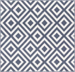 Livabliss Alfresco Flat Weave Olefin Area Rug Scandinavian Geometric Indoor Outdoor Patio Navy, White 8'10" x 8'10" Square ALF9657-89SQ