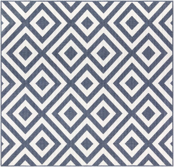 Livabliss Alfresco Flat Weave Olefin Area Rug Scandinavian Geometric Indoor Outdoor Patio Navy, White 8'10" x 8'10" Square ALF9657-89SQ