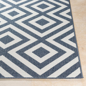 Livabliss Alfresco Flat Weave Olefin Area Rug Scandinavian Geometric Indoor Outdoor Patio Navy, White 5'3" x 5'3" ALF9657-53RD