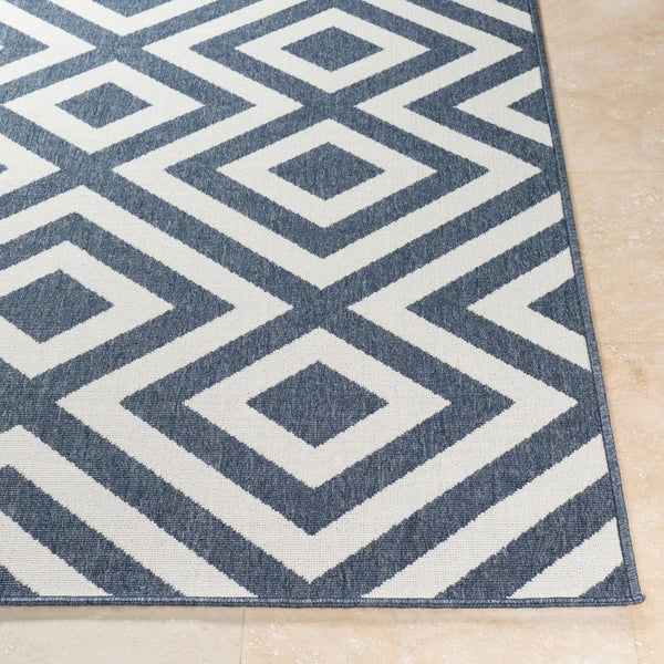 Livabliss Alfresco Flat Weave Olefin Area Rug Scandinavian Geometric Indoor Outdoor Patio Navy, White 5'3" x 5'3" ALF9657-53RD