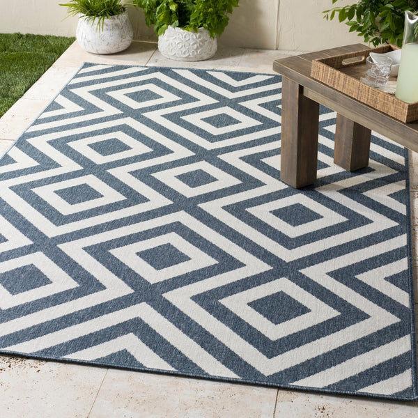 Livabliss Alfresco Flat Weave Olefin Area Rug Scandinavian Geometric Indoor Outdoor Patio Navy, White 5'3" x 5'3" ALF9657-53RD