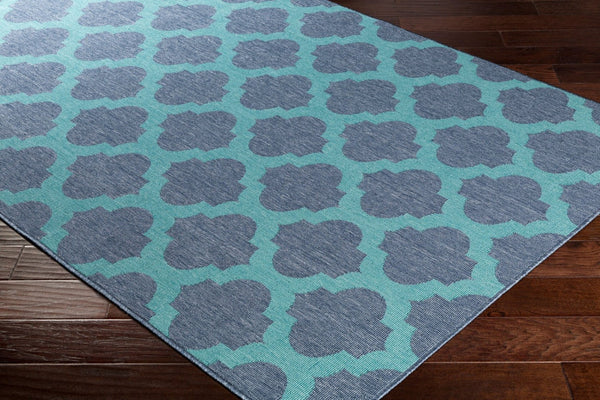 Livabliss Alfresco Flatweave Outdoor Area Rug Machine Woven Patio Poolside Low Pile Accent Navy, Teal 8'10" x 8'10" ALF9663-89RD